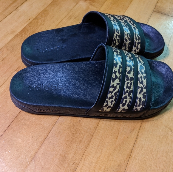 adidas Shoes - Women's Black and Leopard Print Slides 8